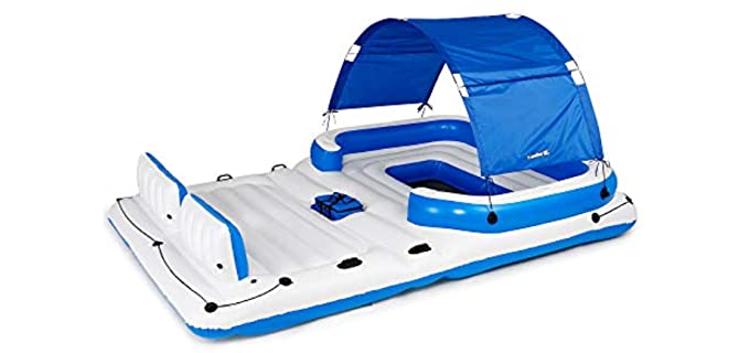 Bestway CoolerZ Tropical Breeze Floating Island Raft | Giant Inflatable Pool Float For Adults | Includes Canopy, Cupholders, & Cooler Bag | Lounge Fitsup to 6 People | Great For Pool, Lake, River, OC