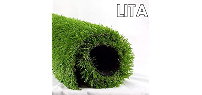 LITA 7ft x 13ft Realistic Deluxe Artificial Grass Synthetic Thick Lawn Turf Carpet Perfect for Indoor/Outdoor Landscape, 7'X13', Green