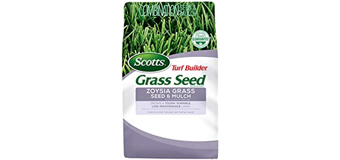 Scotts Turf Builder Grass Seed Zoysia Grass Seed and Mulch, 5 lb. - Full Sun and Light Shade - Thrives in Heat & Drought - Grows a Tough, Durable, Low-Maintenance Lawn - Seeds up to 2,000 sq. ft.
