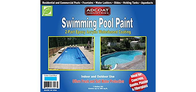 AdCoat Swimming Pool Paint, 2-Part Epoxy Acrylic Waterbased Coating, 1 Gallon Kit - Cool Blue Color