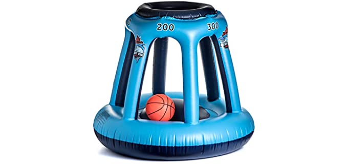 BESTKID BALL Pool Basketball Hoop – Swimming Pool Basketball Hoop Set – Durable PVC Material – Includes Ball, Pump and 2 Needles – Non-Leaky Valves and Easy Installation