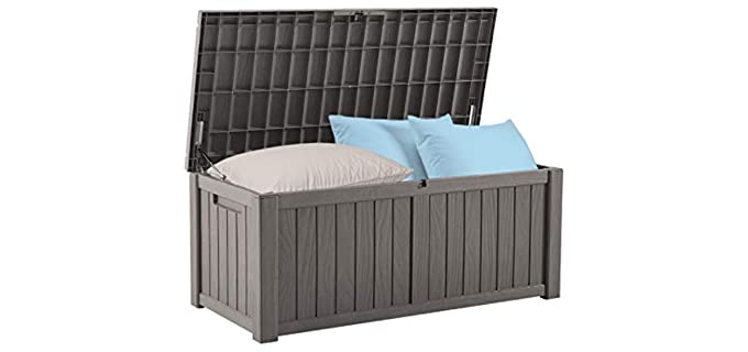 BLUU 120 Gallon Outdoor Deck Box Storage for Outdoor Pillows, Pool Toys, Garden Tools, Furniture and Sports Equipment | Waterproof | Grey | Lock Included