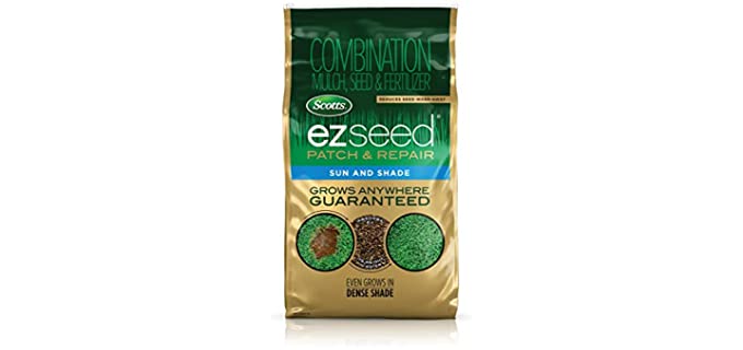 Scotts EZ Seed Patch and Repair Sun and Shade, 10 lb. - Combination Mulch, Seed and Fertilizer, Tackifier Reduces Seed Wash-Away - Full Sun, Dense Shade, High Traffic Areas - Covers up to 225 sq. ft.