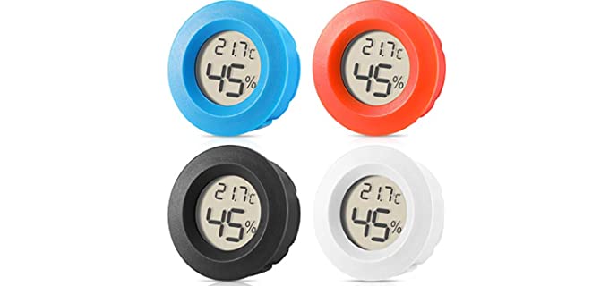 4 Pieces Mini Hygrometer Thermometer Round Digital Humidity Gauge Monitor Electronic Humidity Temperature Meter Indoor Outdoor Hygrometer Thermometer for Greenhouse Home (Black, White, Blue, Red)