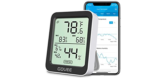 Govee Bluetooth Hygrometer Thermometer, Humidity Temperature Gauge with Remote Monitor, Large LCD Display, Notification Alert with Max Min Records, 2 Years Data Storage Export, Black