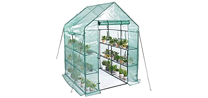 Greenhouse,Mini Greenhouse Indoor＆Outdoor with PE cover,3 Tiers 8 Shelves Stands Greenhouse,Include Windows,Anchors and Roll-Up Zipper Door,Portable Plant Gardening Greenhouse(56
