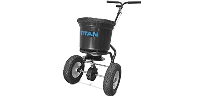 Titan Attachments Broadcast Spreader 50 lb. Drum 3 Positions Fertilizer Yard