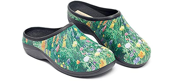 Waterproof Premium Garden Clogs With Arch Support-Meadow Design By Backdoorshoes, Meadow Design, Size 8