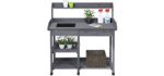 Wooden Potting Bench Work Table with Storage Display Shelves and Sink Durable Sturdy Heavy Duty Versatile Contemporary for Home Garden Backyard Patio Greenhouse Outdoor Garage Planter Flowers Pot