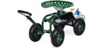 Giantex Rolling Gardening Stool Cart, 4-Wheel Garden Workseat with Storage Basket, Swivel Adjustable Seat, Steering Handle, Garden Utility Cart, Steel Frame (Green)