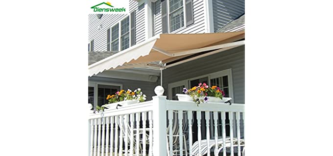 Diensweek Patio Awning Retractable 12'x10', Fully Assembled Manual Commercial Grade - Quality 100% 280G Ployester Window Door Sunshade Shelter - Deck Canopy Balcony P100 Series (12'x10', Beige)
