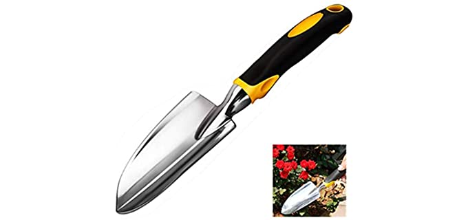 Sinoer Garden Shovel Trowel & Hand Shovel Soft Rubberized Non-Slip Handle, use for Transplanting, Weeding, Moving and Smoothing Digging & Planting