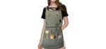 Adjustable Artist Apron with Pockets Unisex Painter Canvas Apron Painting Aprons for Arts Gardening Utility or Work (Green)