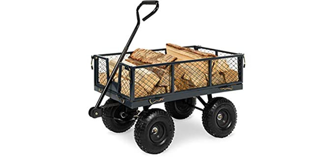 Best Choice Products Heavy-Duty Steel Garden Wagon Lawn Utility Cart w/ 400lb Weight Capacity, Removable Sides, Long Handle, and 10in Tires - Gray