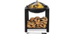 Bonnlo Fire Pit Outdoor Wood Burning Firepit Bowl with Firewood Rack and Mesh Screen for Outside/Back Yard/Camping/Porch/Deck/Patio, 24-Inch,Black