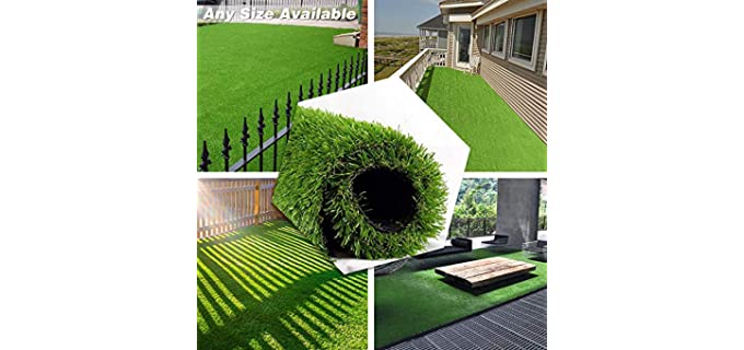 Deluxe Realistic Artificial Grass Turf 3.3FTX5FT, 70 oz Face Weight /Drainage Holes / Rubber Backing, Indoor Outdoor Pet Faux Synthetic Grass Astro Rug Carpet for Garden Backyard Patio Balcony