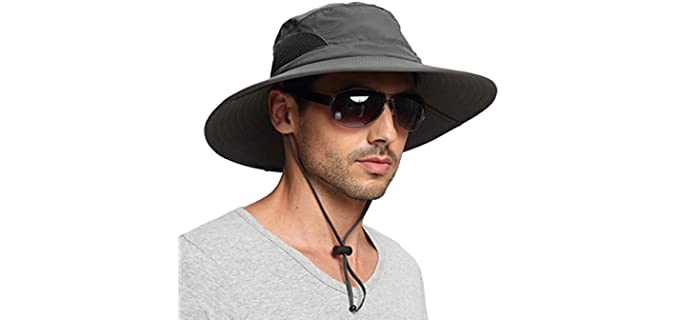 EINSKEY Men's Waterproof Sun Hat, Outdoor Sun Protection Bucket Safari Cap For Safari Fishing Hunting Dark Gray One Size
