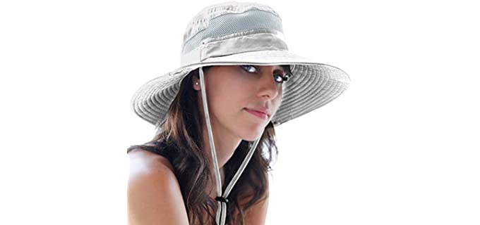 GearTOP Womens Foldable Wide Brim Hat for Travel and Hiking Sun Hats with UV Protection Against Premature Aging & Sun Damage (Light Grey, 7-7 1/2)