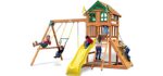 Gorilla Playsets 01-1063-Y Outing Wood Swing Set with Wood Roof & Yellow Slide, Amber