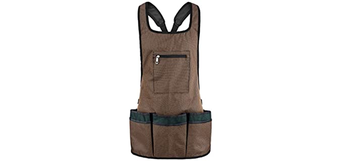 Includes Knee Pads - Garden Apron With Pockets - Heavy Duty Set - Waterproof Work Utility Apron - Great Gardener Gift Idea for Women and Men