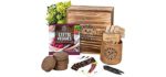 Indoor Vegetable Garden Starter Kit with Exotic Vegetable Seeds- 4 Non-GMO Heirloom Seeds for Planting, Soil, Pots, Plant Markers, Trimmers, Wood Planter Box, DIY Veggie Growing Kit, Gardening Gifts