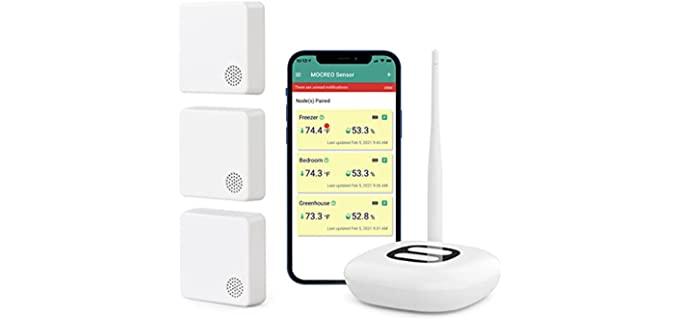 MOCREO WiFi Thermometer Hygrometer, with Remote App&Email Alarm, Data History Temperature Humidity Sensor Hub, Wireless Indoor Monitor Gauge for Freezer Alarm Home Greenhouse Garage Wine Cellar, 3Pack