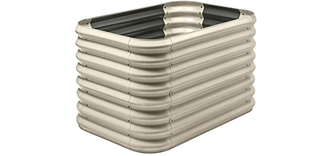 Stratco Double Raised Corrugated Galvanized Steel Metal Outdoor Decor Garden Bed Planter Box with 15 Cubic Feet Capacity, 41 x 28 x 24 Inches, Beige