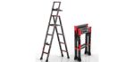 Telescoping Ladder A-Frame Aluminum Extension Ladder Lightweight Portable Multi-Purpose Folding Ladder with Detachable Tool Tray, 330 Pound Load Capacity