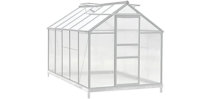 VEIKOU 6' x 10' Aluminum Greenhouse Kit for Outdoor, Walk-in Polycarbonate Garden Greenhouse for Plants in Winter with Heavy Duty Metal Frame, Adjustable Roof Vent and Sliding Door, Silver