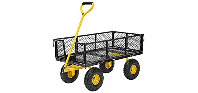 VIVOHOME Heavy Duty 880 Lbs Capacity Mesh Steel Garden Cart Folding Utility Wagon with Removable Sides and 4.10/3.50-4 inch Wheels (Black)
