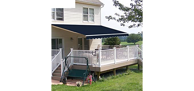 Diensweek Patio Awning Retractable Fully Assembled 12'x8', Manual Commercial Grade Awnings - Quality 100% 280G Ployester Window Door Sunshade Shelter - Deck Canopy Balcony P100 Series ( Navy Blue)