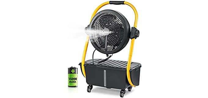 Geek Aire Battery Operated Misting Fan, Rechargeable Outdoor Floor Fan with 2.9 Gal Water Tank, 15000mAh Powered Waterproof Durable Battery Run for Patio, Camping Gear Accessories - 12 Inch