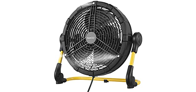 Geek Aire Battery Operated Fan, Rechargeable Outdoor Misting Fan, Portable High Velocity Metal Floor Fan with 15000mAh Detachable Battery & Misting Function, Ideal for Patio, Camping, More - 12 inch