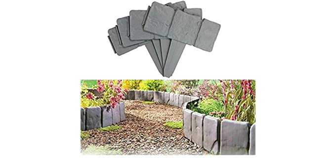 Lawn Fence Stone Effect Edging Interlock Flower Bed Border Grass Edge Imitation Garden Decoration Fence Plant Bordering (20,Grey)