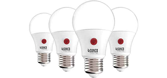Sunco Lighting 4 Pack A19 LED Bulb with Dusk-to-Dawn, 9W=60W, 800 LM, 3000K Warm White, Auto On/Off Photocell Sensor - UL