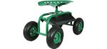 Sunnydaze Rolling Garden Cart with 360 Degree Swivel Seat & Tray, Green