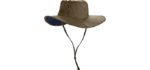 Coolibar UPF 50+ Men's Leo Shapeable Wide Brim Hat - Sun Protective (Large/X-Large- Khaki/Navy)