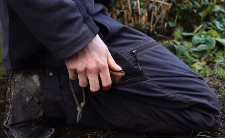 Checking the stretchability of the gardening pants