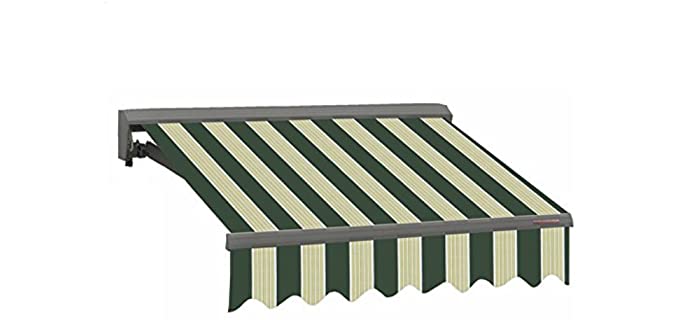 ADVANING 8'X7' Motorized Patio Retractable Awning | Classic Series | Premium Quality, 100% Acrylic UV Sun Shade Awning, Color: Green & Cream Stripes, EA0807-A222H