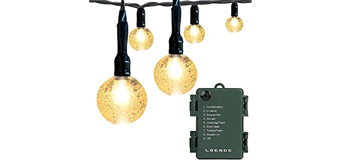 Battery Operated Globe String Lights, LOENDE Crystal Globe String Lights 16ft 30 LED 8 Modes Waterproof String Lights with Timer for Backyard Garden Balcony Pergola Wedding Party Decor( Warm White )