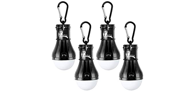 DealBang Compact LED Camping Light Bulbs with Clip Hook 150 Lumens LED Hanging Tent Lights for Camping, Hiking, Backpacking, Fishing, Hurricane, Emergency,Outage (Black,4-Pcs)