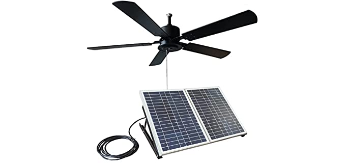 MANANASUN Outdoor 52inch solar ceiling fan with wooden blades total 40W solar panel for porches, patios, gazebos, breezeways black 55cm*37cm*35cm