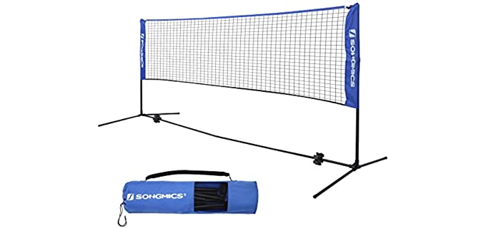 SONGMICS Badminton Net Set, Portable Sports Set for Badminton, Tennis, Kids Volleyball, Pickleball, Easy Setup, 10 Feet Long Nylon Net with Poles, for Indoor Outdoor Court, Blue USYQ300V1