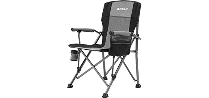 Camping Chair Hard Arm High Back Lawn Chair Heavy Duty with Cup Holder, for Camp, Fishing, Hiking, Outdoor, Carry Bag Included (Cool Gray)
