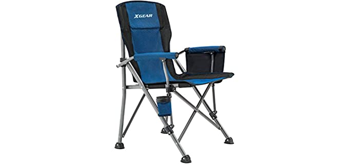 XGEAR Camping Chair with Padded Hard Armrest, Sturdy Folding Camp Chair with Cup Holder, Storage Pockets Carry Bag Included, Support to 400 lbs(Blue)
