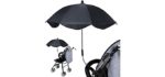 Clamp-On Shade Umbrella with Umbrella Clip Fixing Device for Beach Chairs, Bleachers, Strollers, Wagons, Wheel Chairs Black