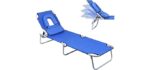 FirstE Folding Beach Lounge Chair, Portable Chaise Lounge Chair with 4-Position Adjustable, Sunbathing Chair with Tanning Face Hole&Removable Pillow, Outdoor Lounge Chairs for Beach Pool Patio 1PC