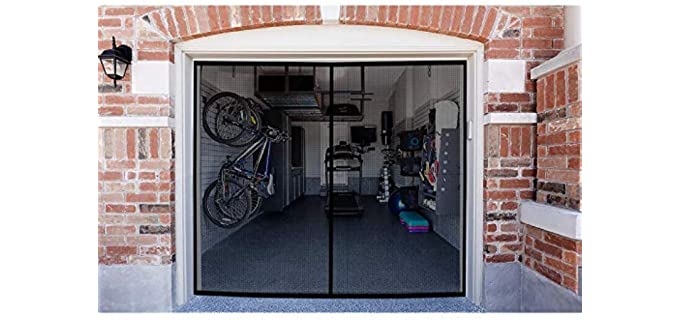 Garage Screen Doors for 1 Car Garage, 8x7Ft Magnetic Closure Heavy Duty Weighted Bottom Screen Self Sealing Fiberglass Mesh Anti Annoying Animals Retractable Net-Easy Assembly & Pass-Through (Black)