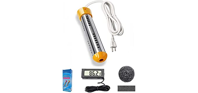 HASTER Portable Pool Immersion water Heater for Inflatable Pool Bathtub,Bucket Heater with 304 SS Guard,Electric Submersible Water Heater with LCD Thermometer,Heat 5 Gallon Water in Minutes In&Out