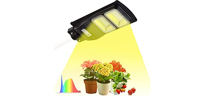 Solar Grow Lights for Outdoor Plants,Bsod Cordless Full Spectrum Growing Led Greenhouse Lamp with Timer Auto Remote Wireless Waterproof,2in1 Motion Sensor Street & Plant Light